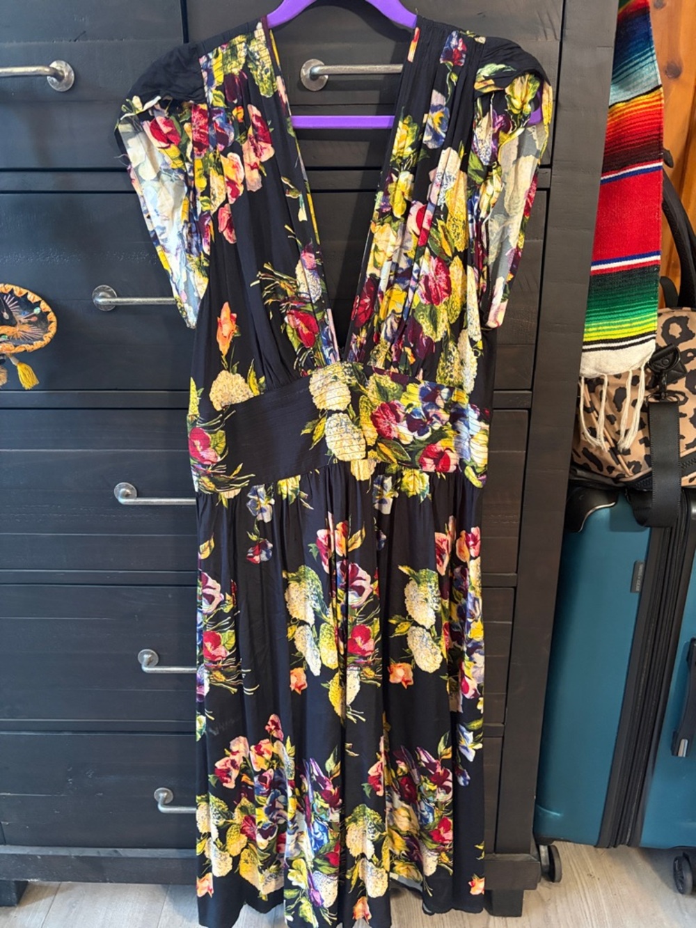 Trashy Diva Black Floral Plunge Midi Dress
